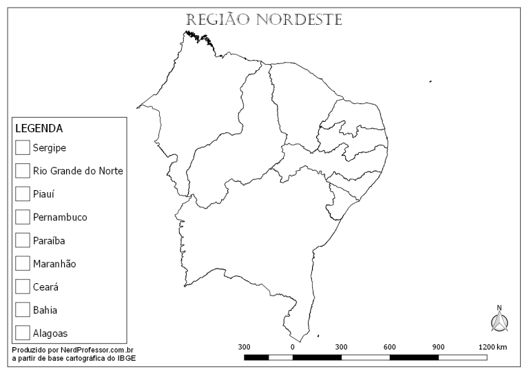 Mapa Região Nordeste para colorir