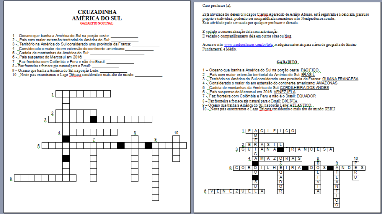 Cruzadinha de Geografia: América do Sul