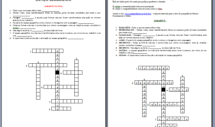 Cruzadinha Espaço Geográfico – NerdProfessor