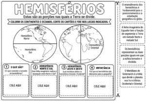 Hemisférios da Terra – Atividade PDF para colorir