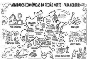 Atividade Colorir Região Norte: Extrativismo e Indústria